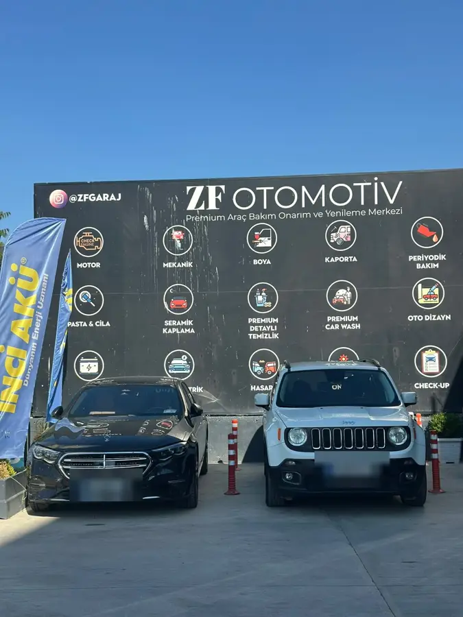 ZF Otomotiv tabelası ve hizmet simgeleri
